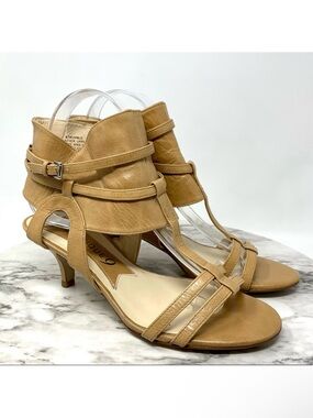 Boutique 9 Trumble T-Strap Tan Leather Kitten Heel Pumps 7 Edgy Classic Boho